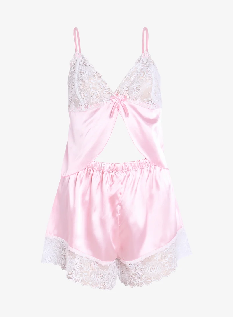 جينجر 2PC Lace Corset Bodice Bra & Short Set